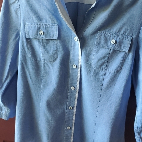 Lafayette 148 New York Blue Mandarin Collar Blouse - Picture 5 of 11